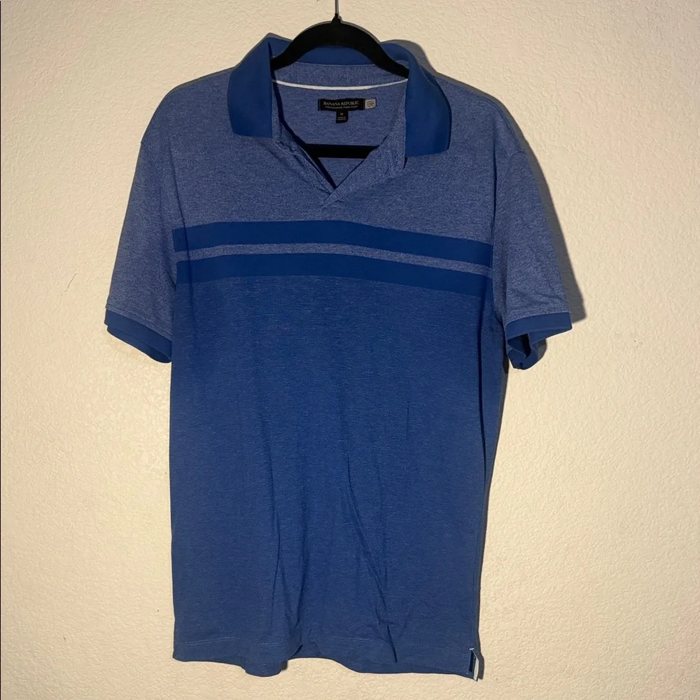 Banana Republic Men's Blue Polo with Tonal Chest Stripes